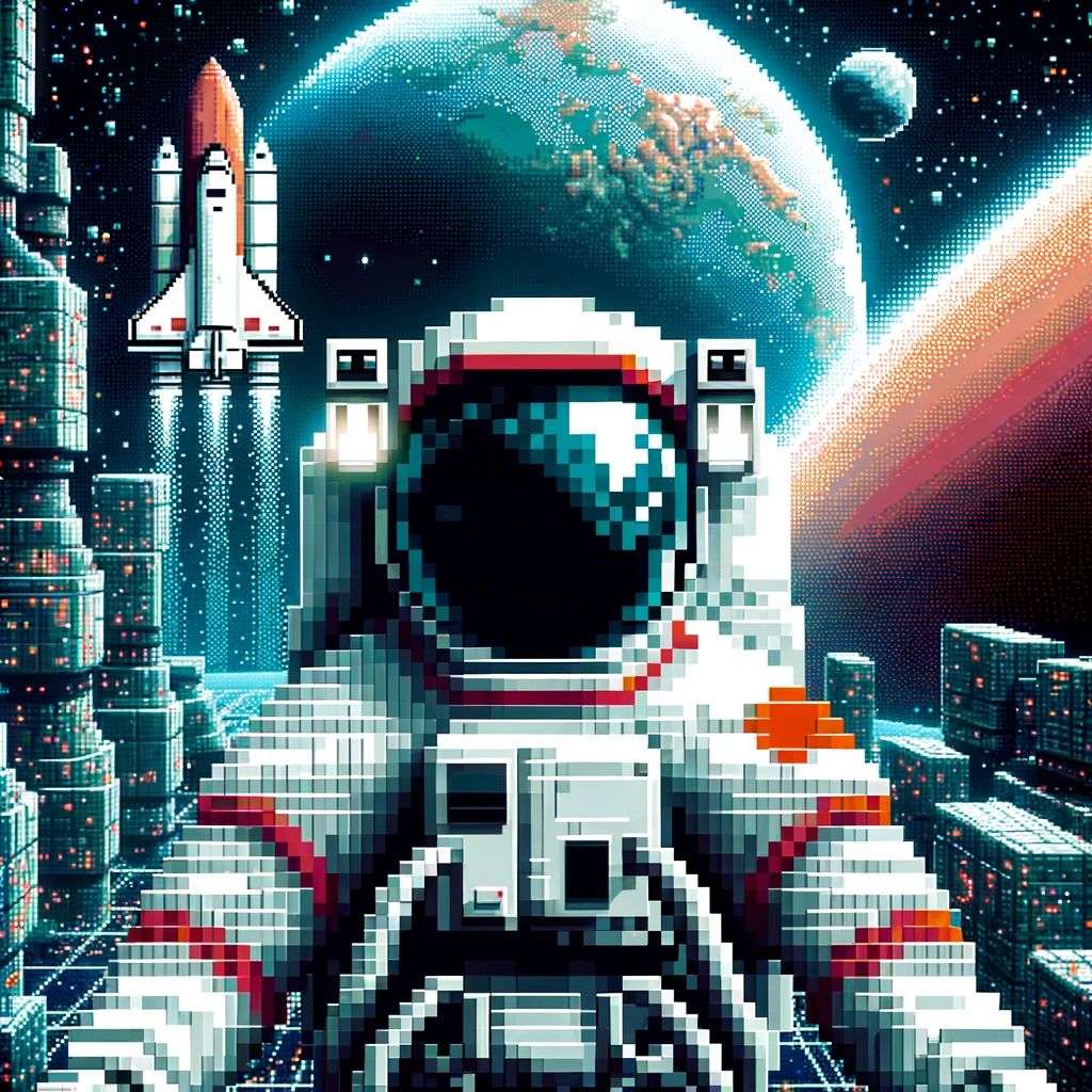 an astronaut, old computer game graphics